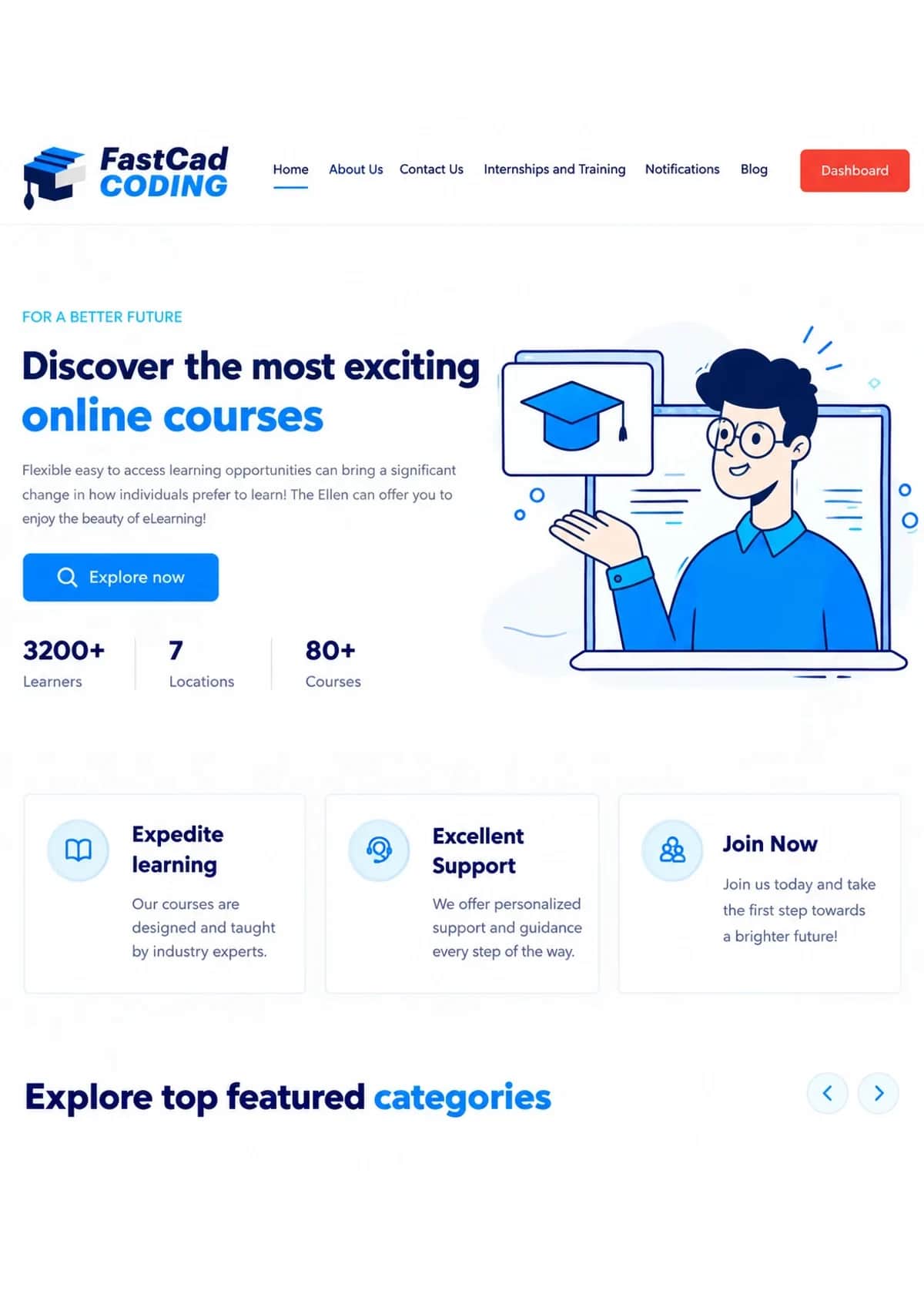 The FastCad Coding homepage: Discover the most exciting online courses, with stats for learners, locations and courses