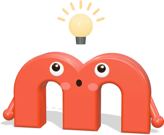 The Marketo M mascot with a lightbulb idea